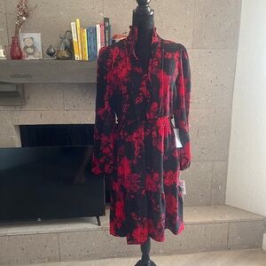 London Times Black and Red Floral Print Dress